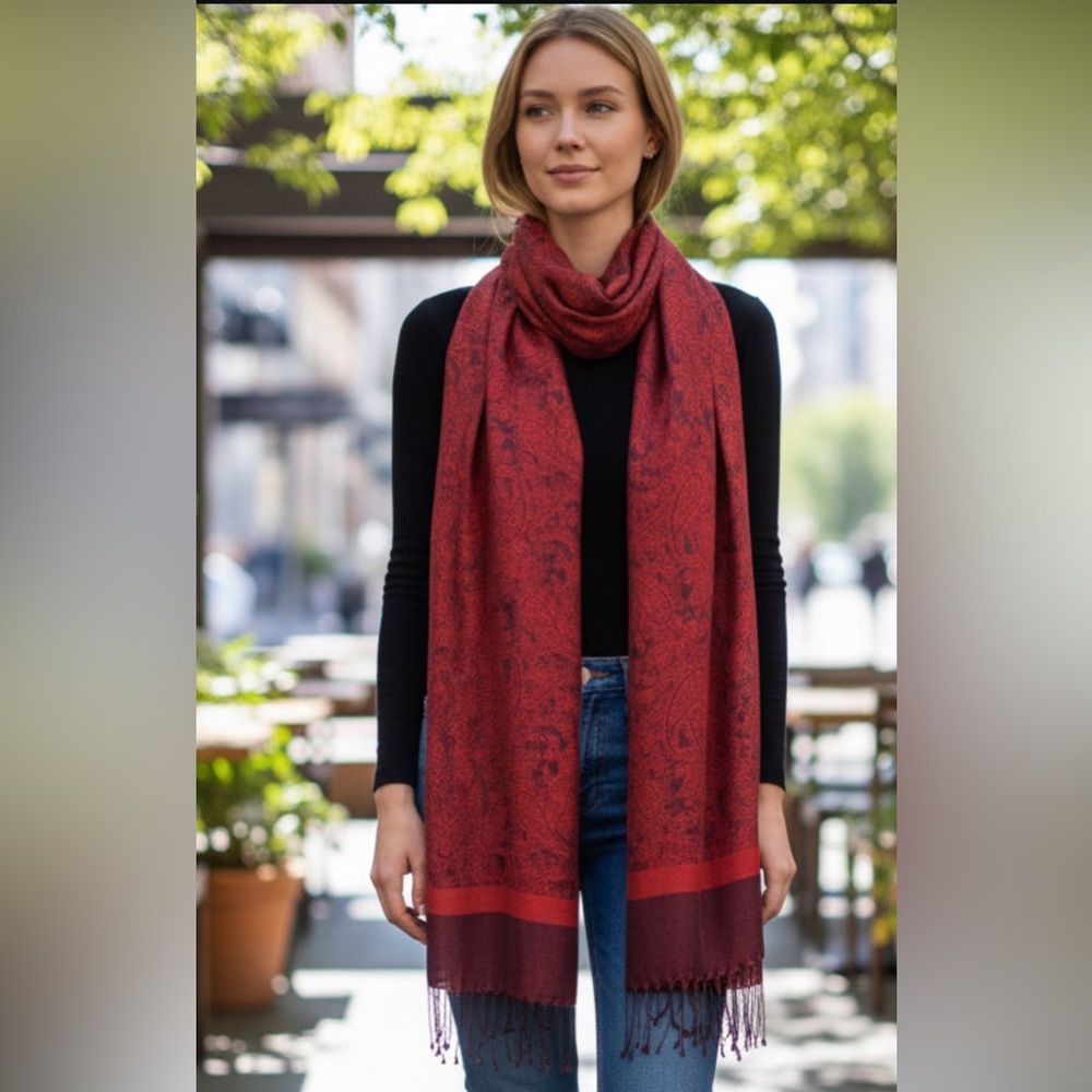 Red Paisley Scarf with Fringe